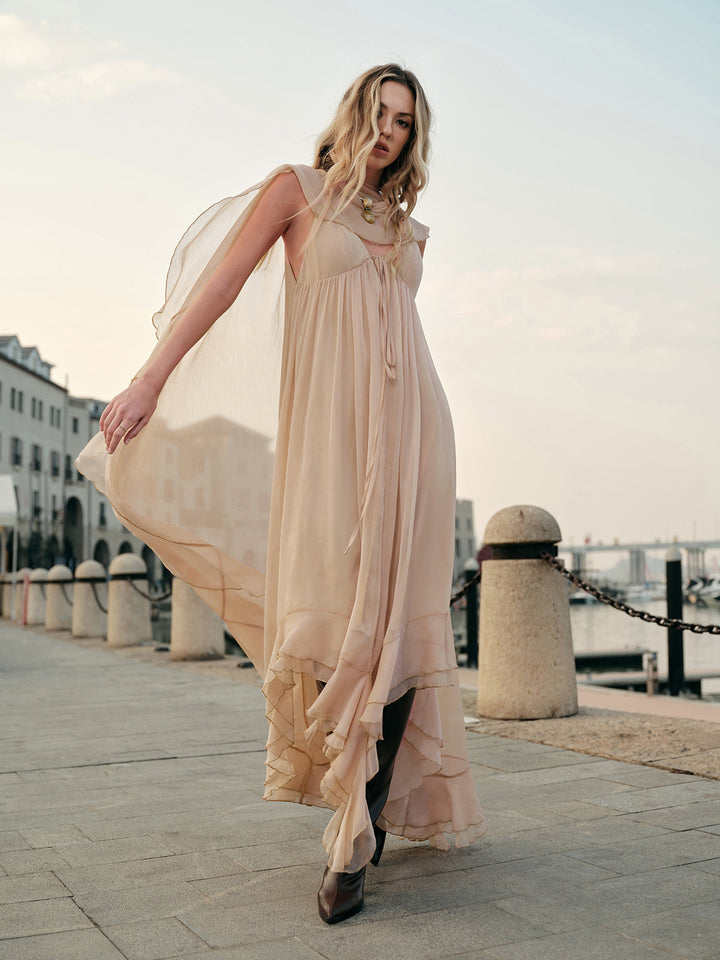 Mariana | Women Boho Chiffon Layered Dress With Cloak