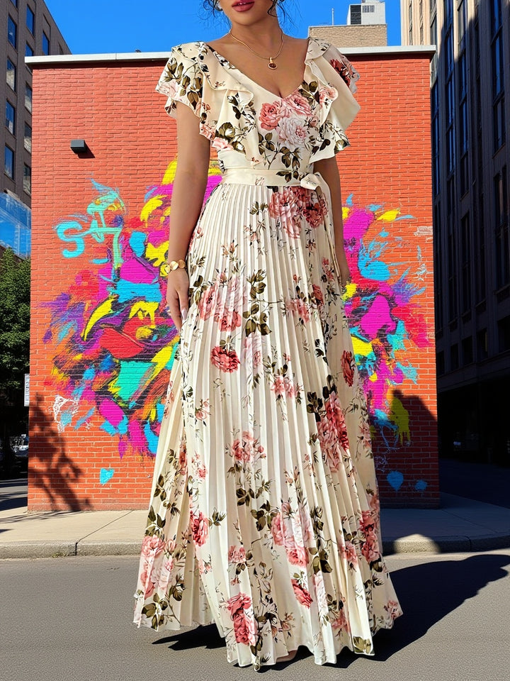Flor - Plated Wedding Guest Maxi Dress