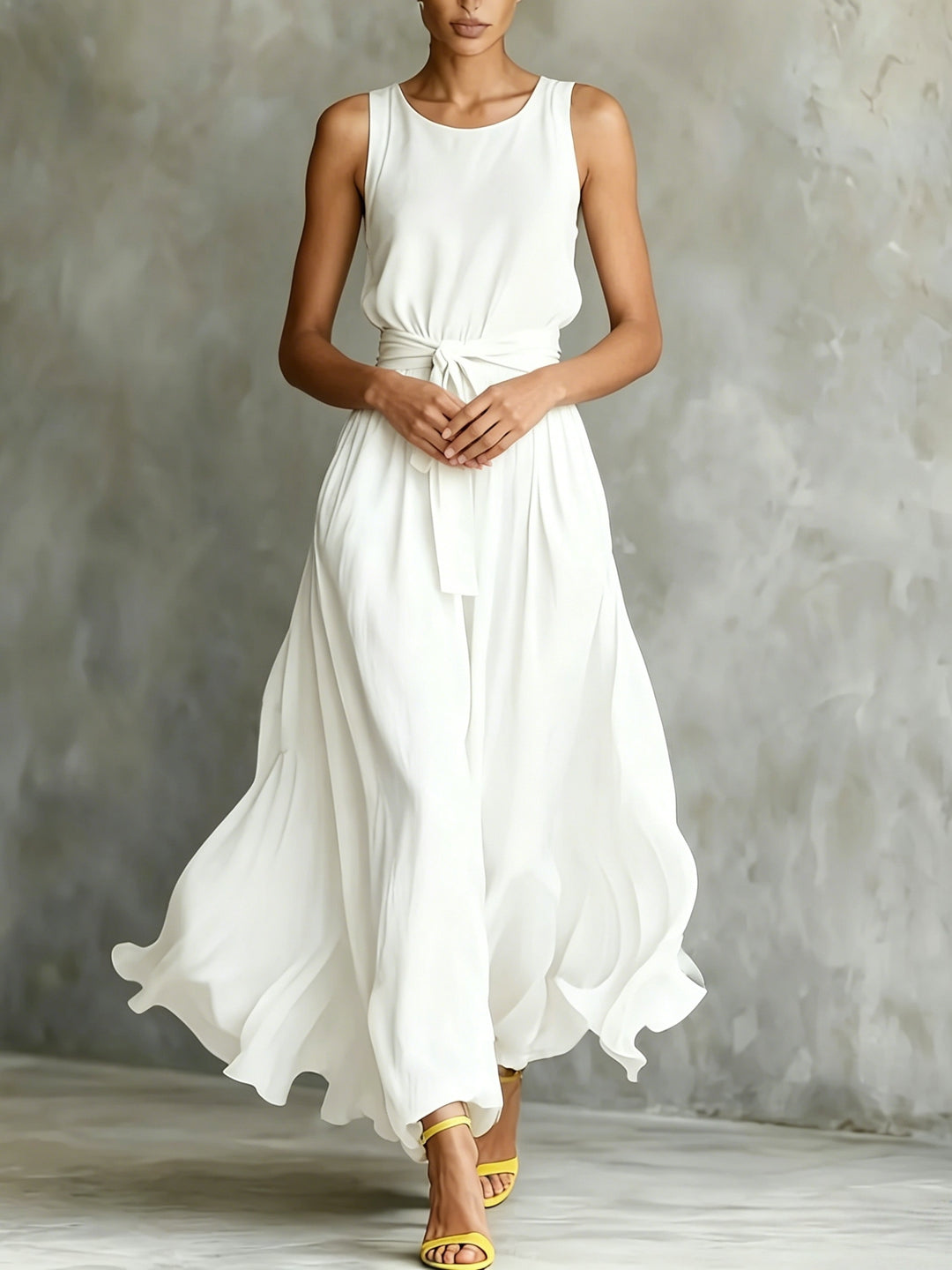 Grace - Women Casual Sleeveless Belted Maxi Dress