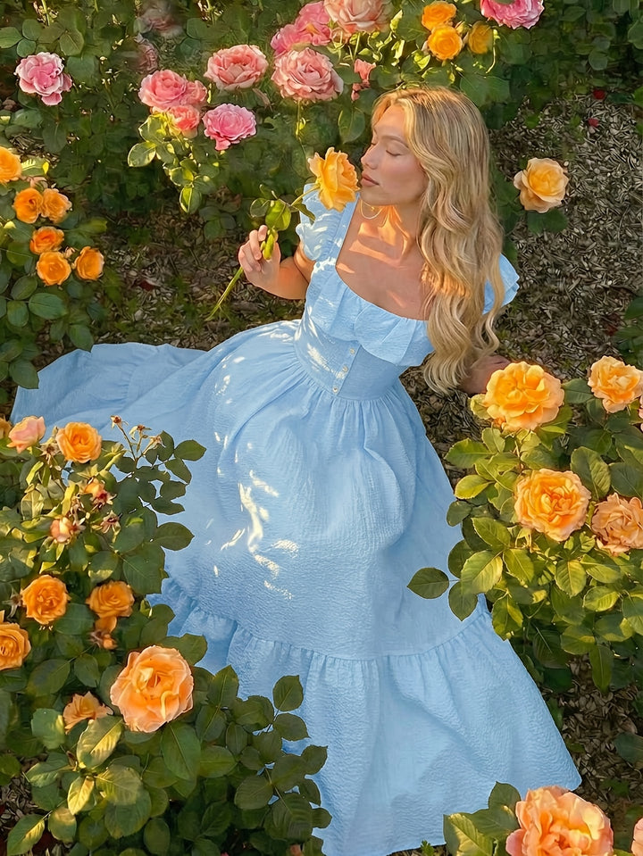 Flora - Women Off-Shoulder Ruffled Waist Maxi Dress