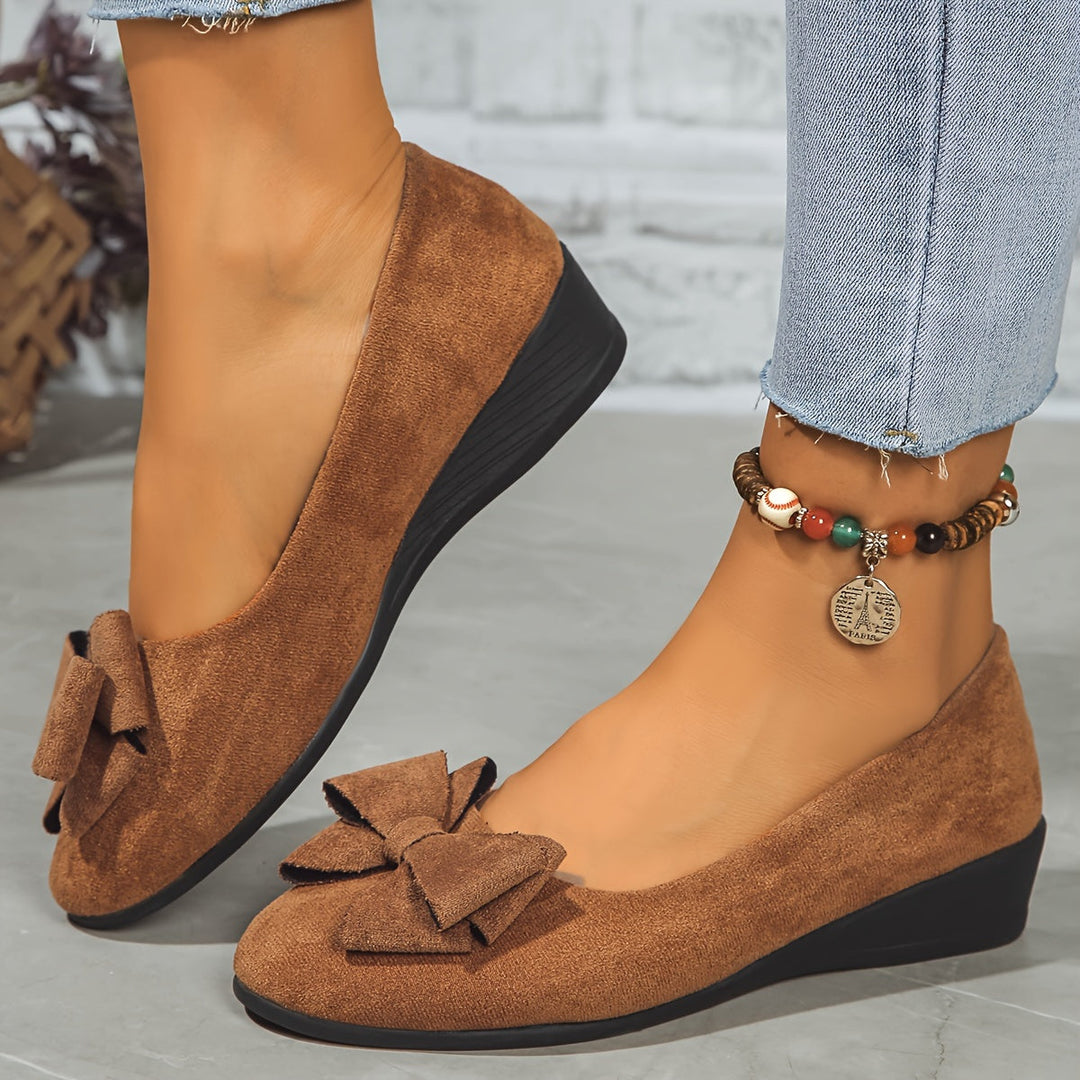 Bella | Women's Bow Detail Round Toe Ballet Flats Slip-On