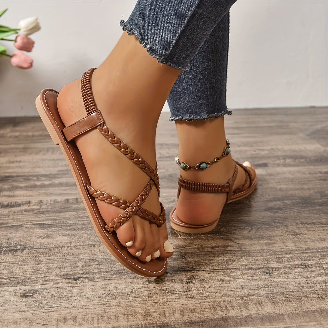 Sasha - Casual Slip-On Criss-Cross Flat Sandals