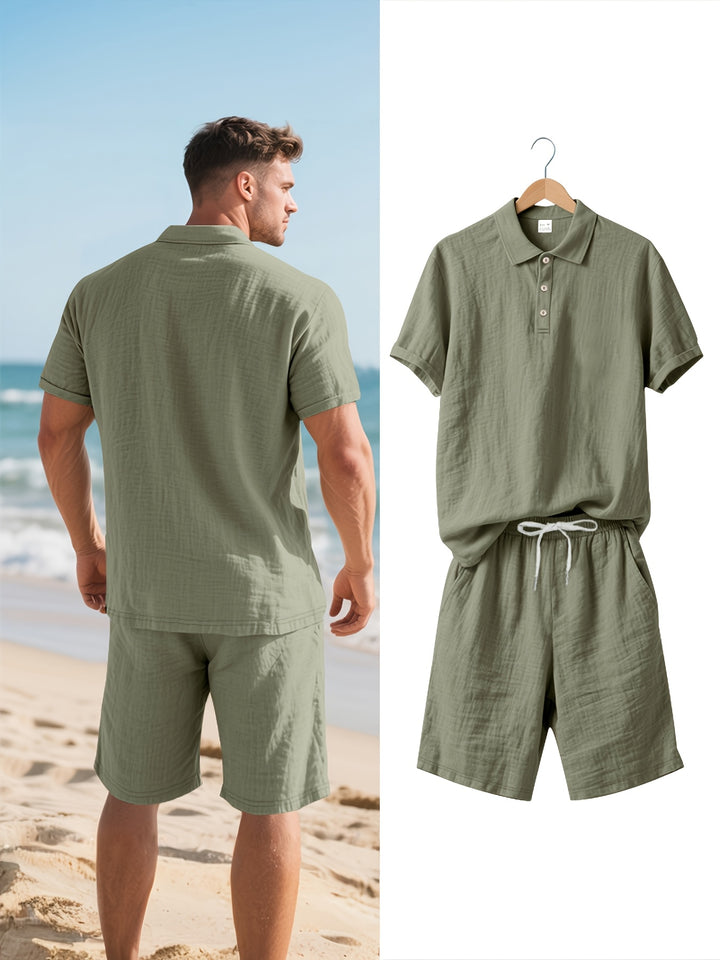 Ross - Men's Linen Premium Polo Shirt And Shorts Summer Set