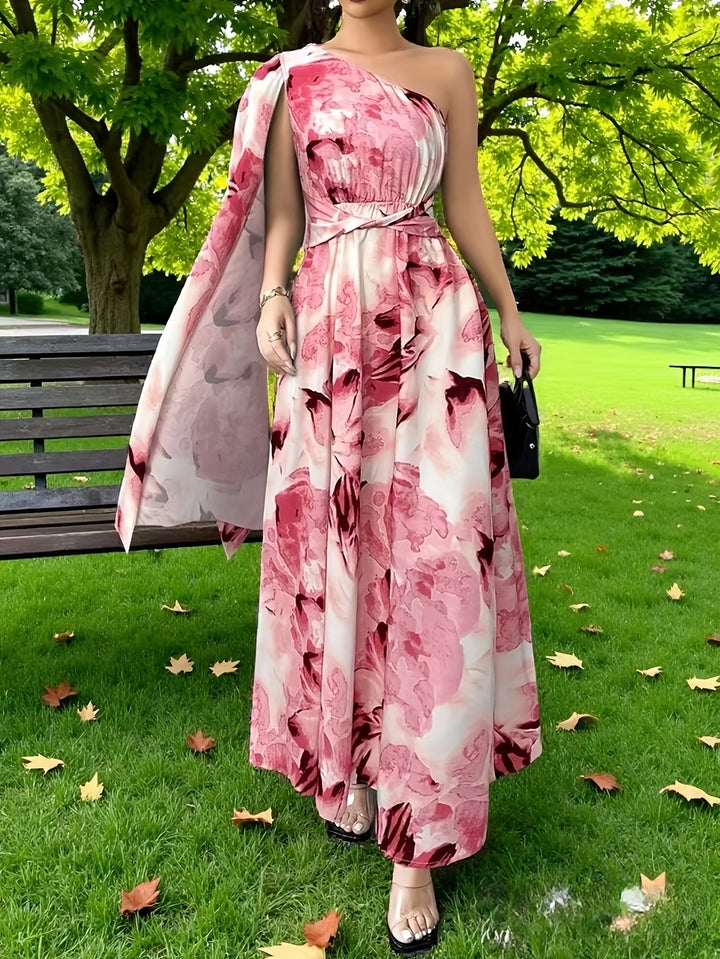 Stella - Floral Print One-Shoulder Wedding Guest Maxi Dress