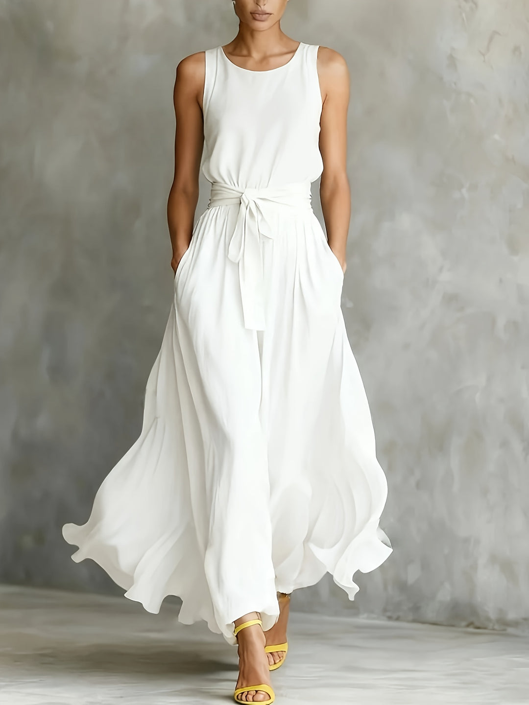 Grace - Women Casual Sleeveless Belted Maxi Dress