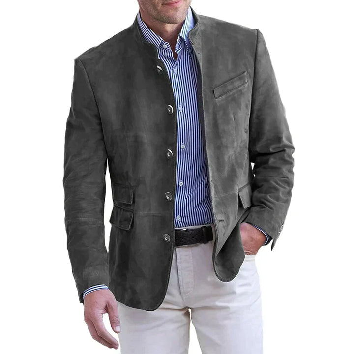Terrence | Men’s Suede Blazer with Stand Collar and Single-Breasted Closure