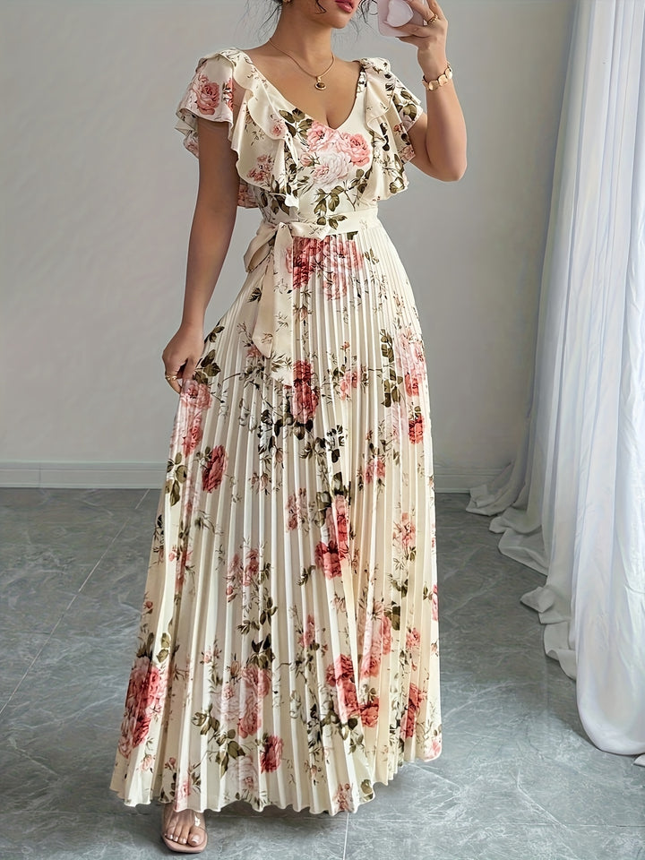 Flor - Plated Wedding Guest Maxi Dress