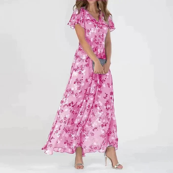 Dahlia | Women’s Floral Maxi Dress with Ruffle Short Sleeves