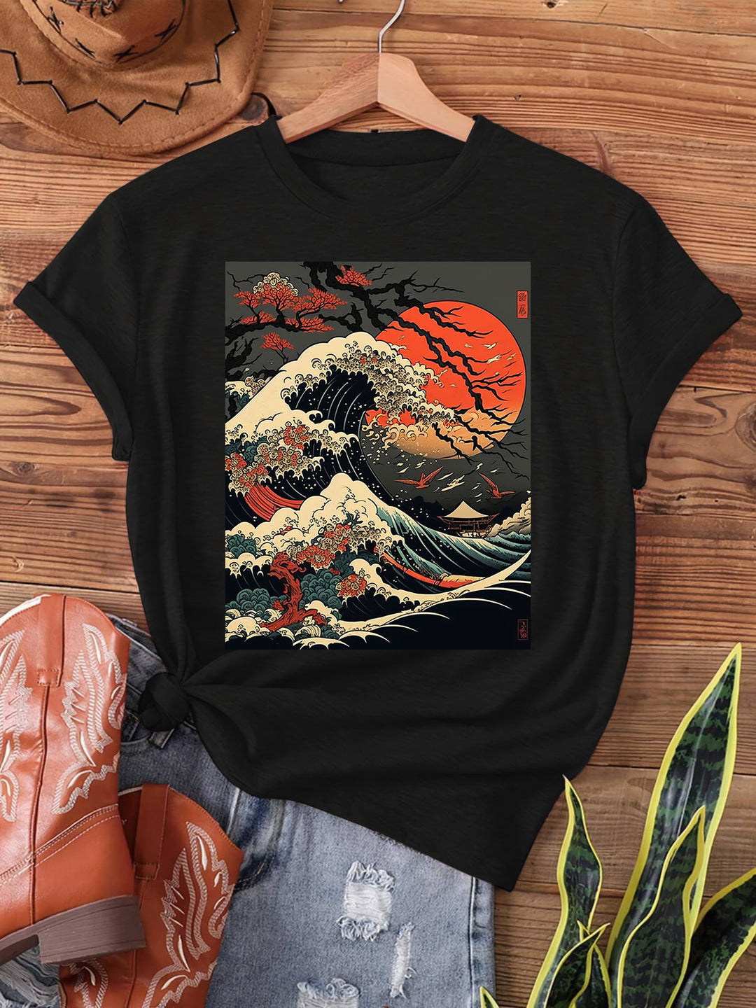 Wane - Vintage Japanese Print Graphic Tee Women