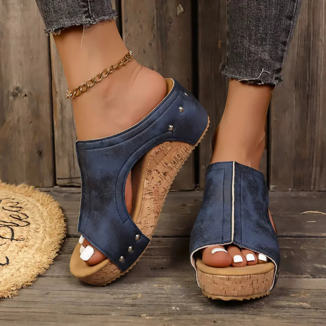 Felicity | Women's Studded Cork Wedge Sandals
