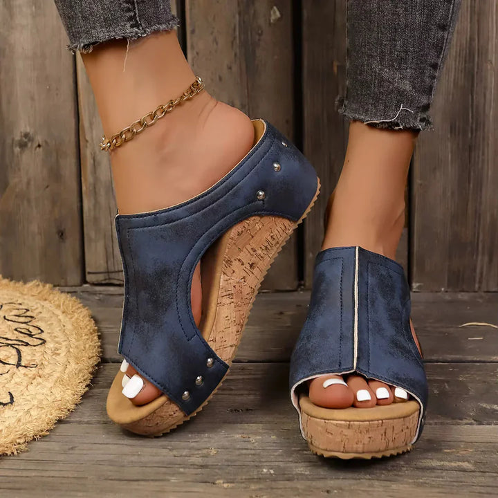 Felicity | Women's Studded Cork Wedge Sandals