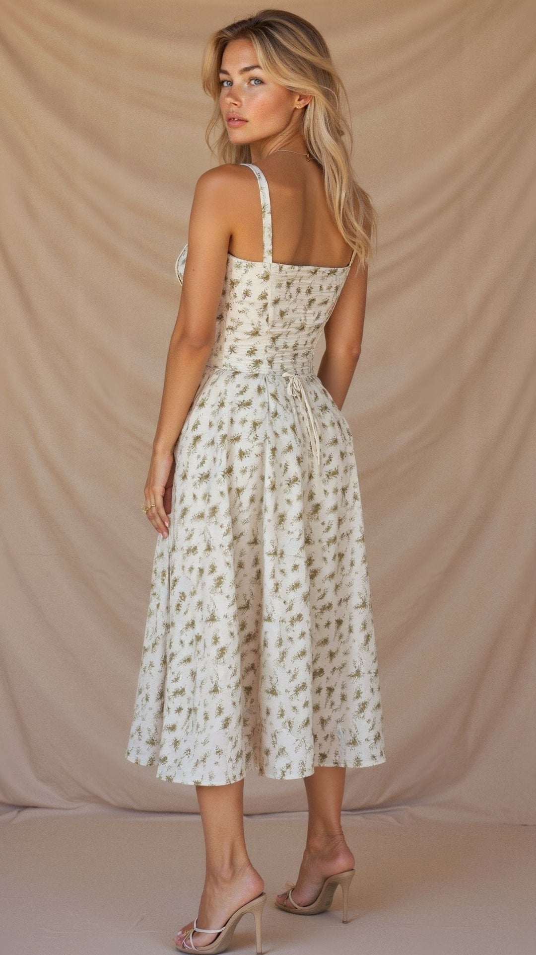 Laura - Women Elegant Floral Square-Neck Corset Midi Dress