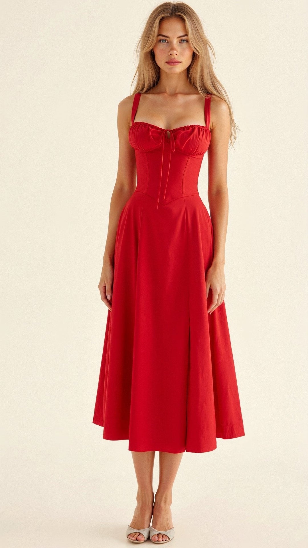 Laura - Women Elegant Floral Square-Neck Corset Midi Dress