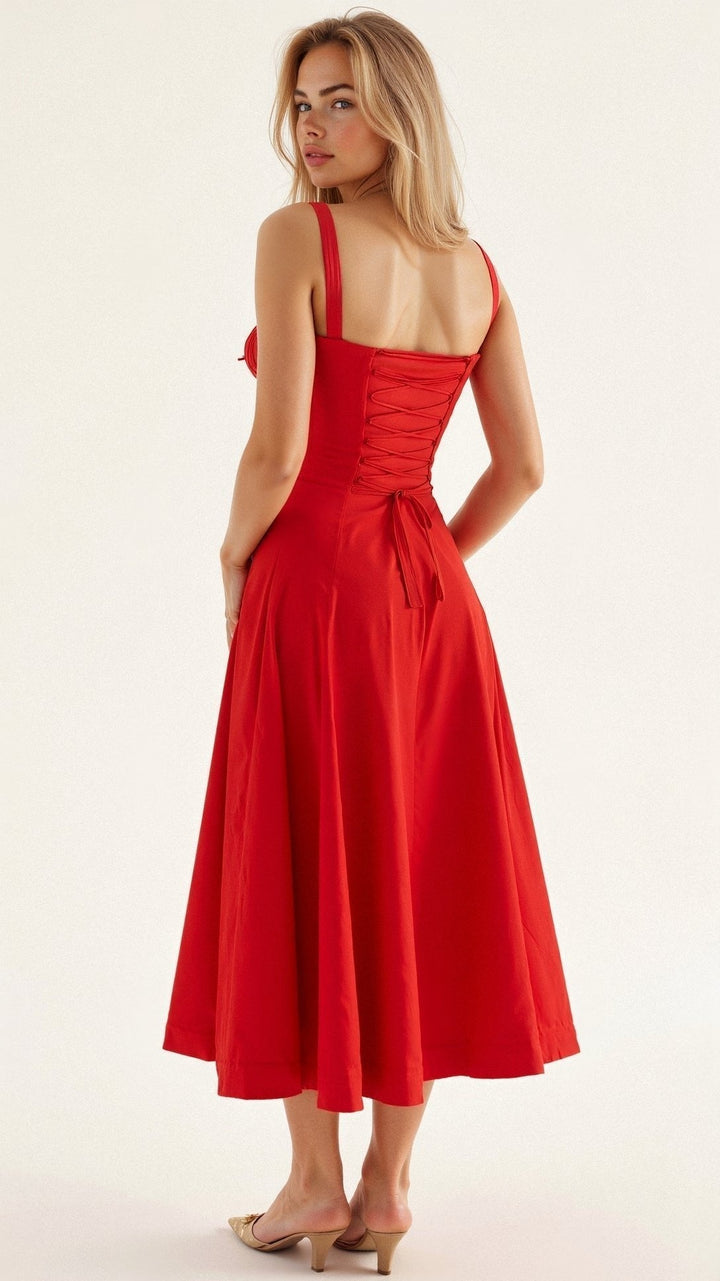 Laura - Women Elegant Floral Square-Neck Corset Midi Dress