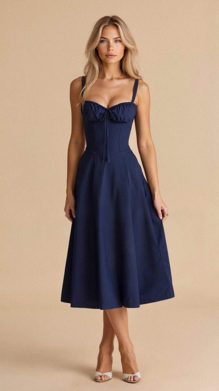 Laura - Women Elegant Floral Square-Neck Corset Midi Dress