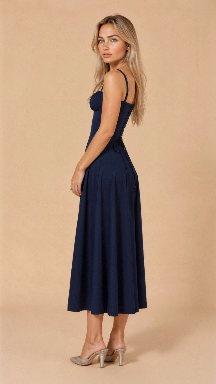 Laura - Women Elegant Floral Square-Neck Corset Midi Dress