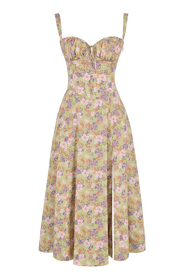 Laura - Women Elegant Floral Square-Neck Corset Midi Dress