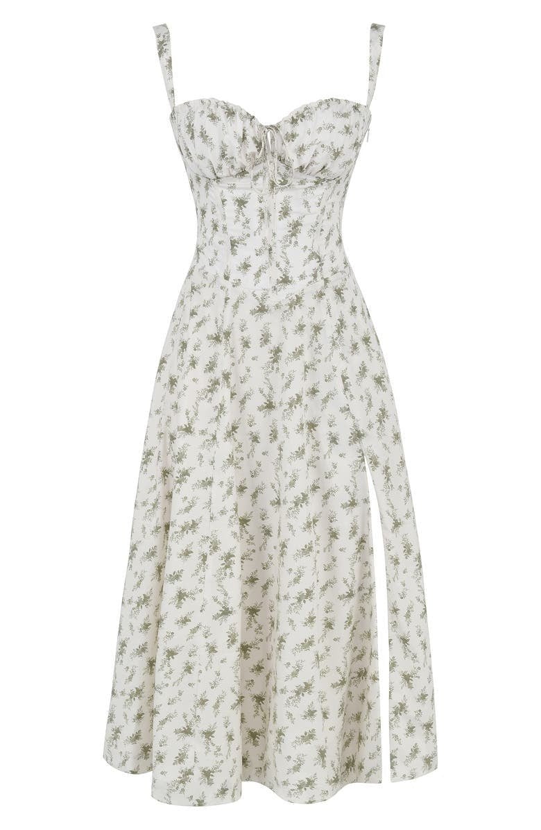 Laura - Women Elegant Floral Square-Neck Corset Midi Dress