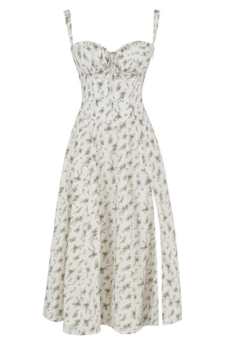 Laura - Women Elegant Floral Square-Neck Corset Midi Dress