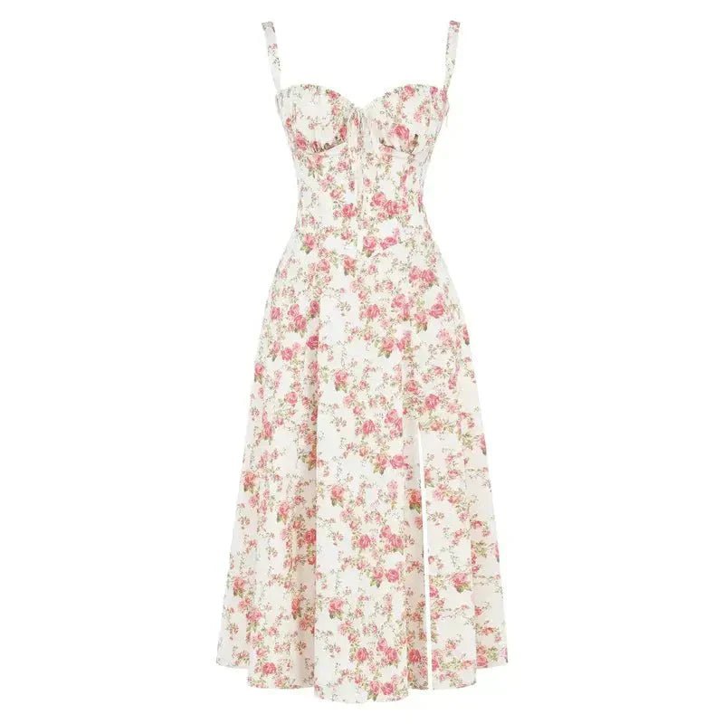 Laura - Women Elegant Floral Square-Neck Corset Midi Dress
