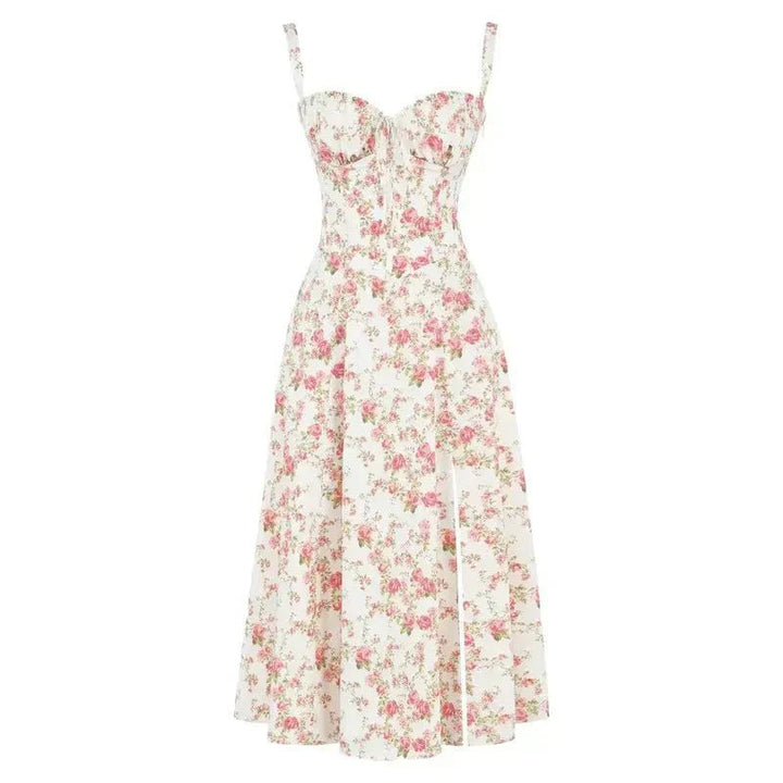 Laura - Women Elegant Floral Square-Neck Corset Midi Dress