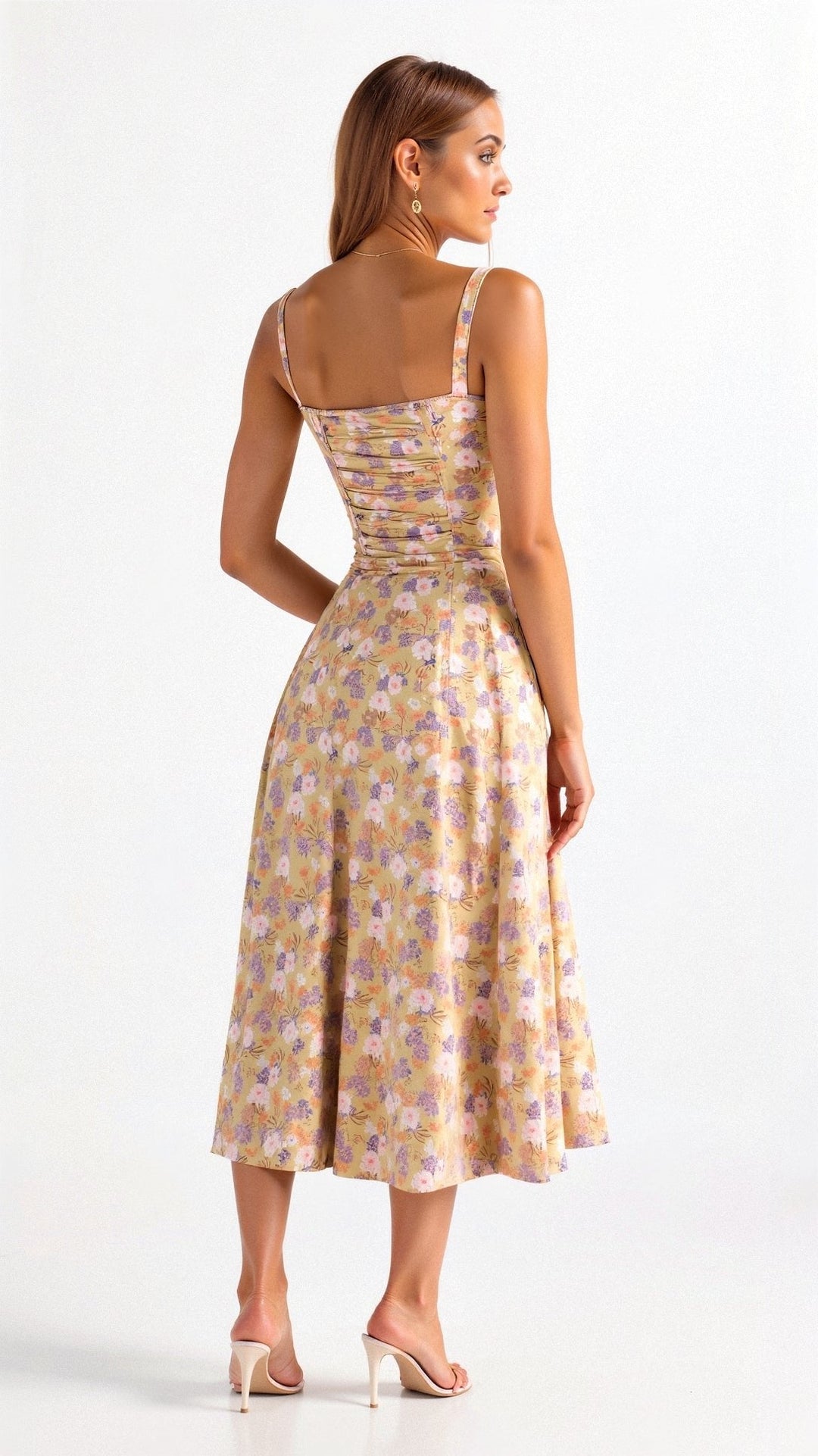 Laura - Women Elegant Floral Square-Neck Corset Midi Dress