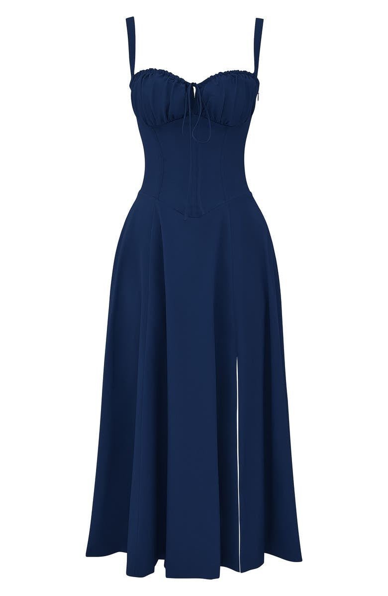 Laura - Women Elegant Floral Square-Neck Corset Midi Dress