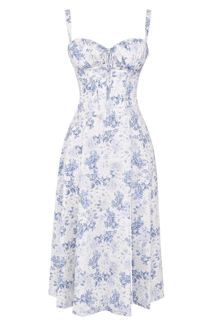 Laura - Women Elegant Floral Square-Neck Corset Midi Dress
