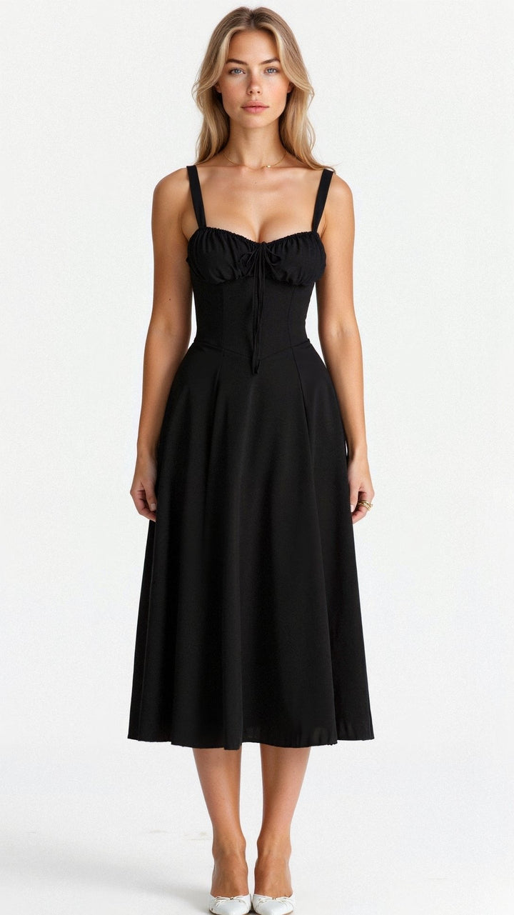 Laura - Women Elegant Floral Square-Neck Corset Midi Dress