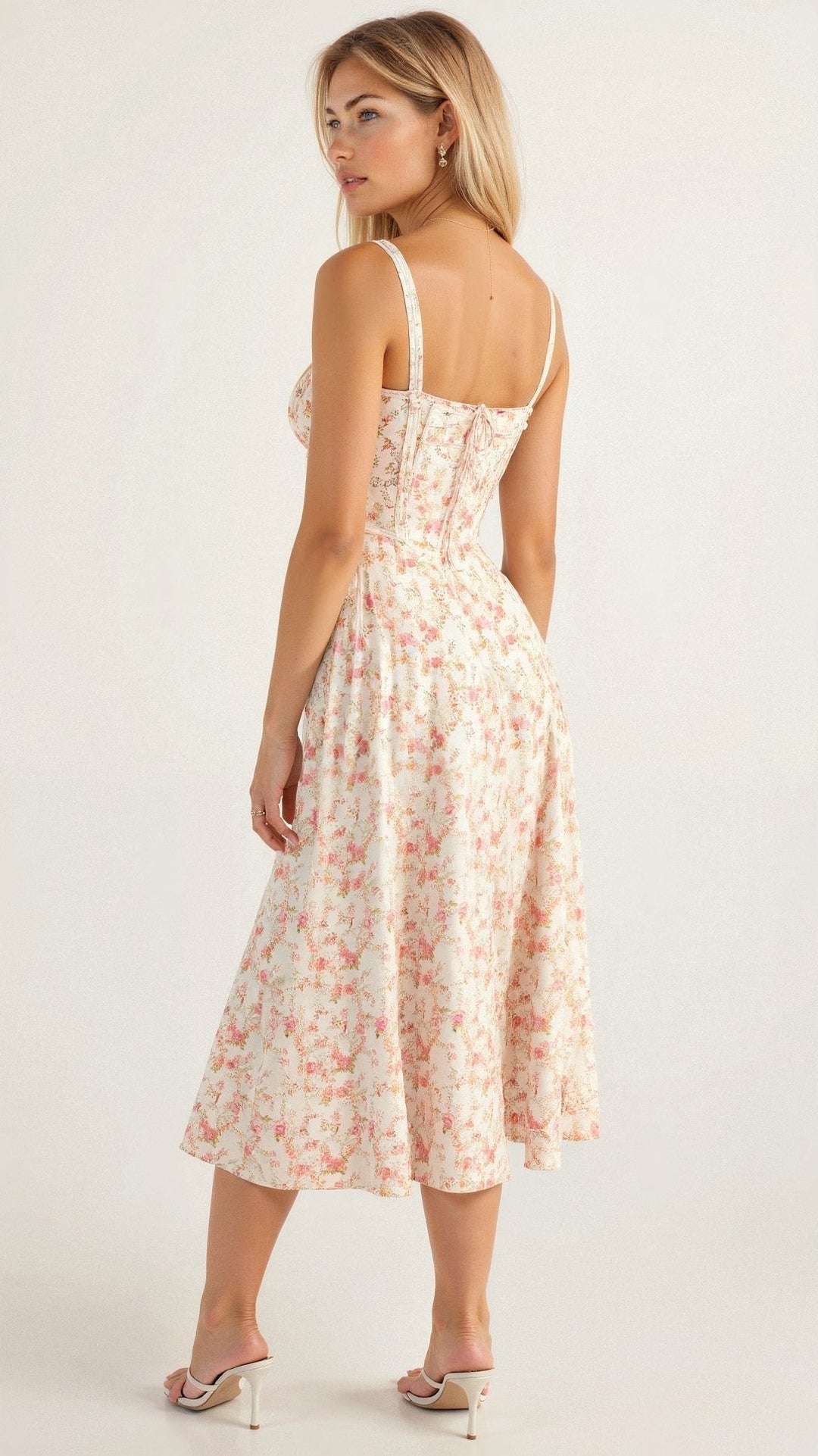 Laura - Women Elegant Floral Square-Neck Corset Midi Dress