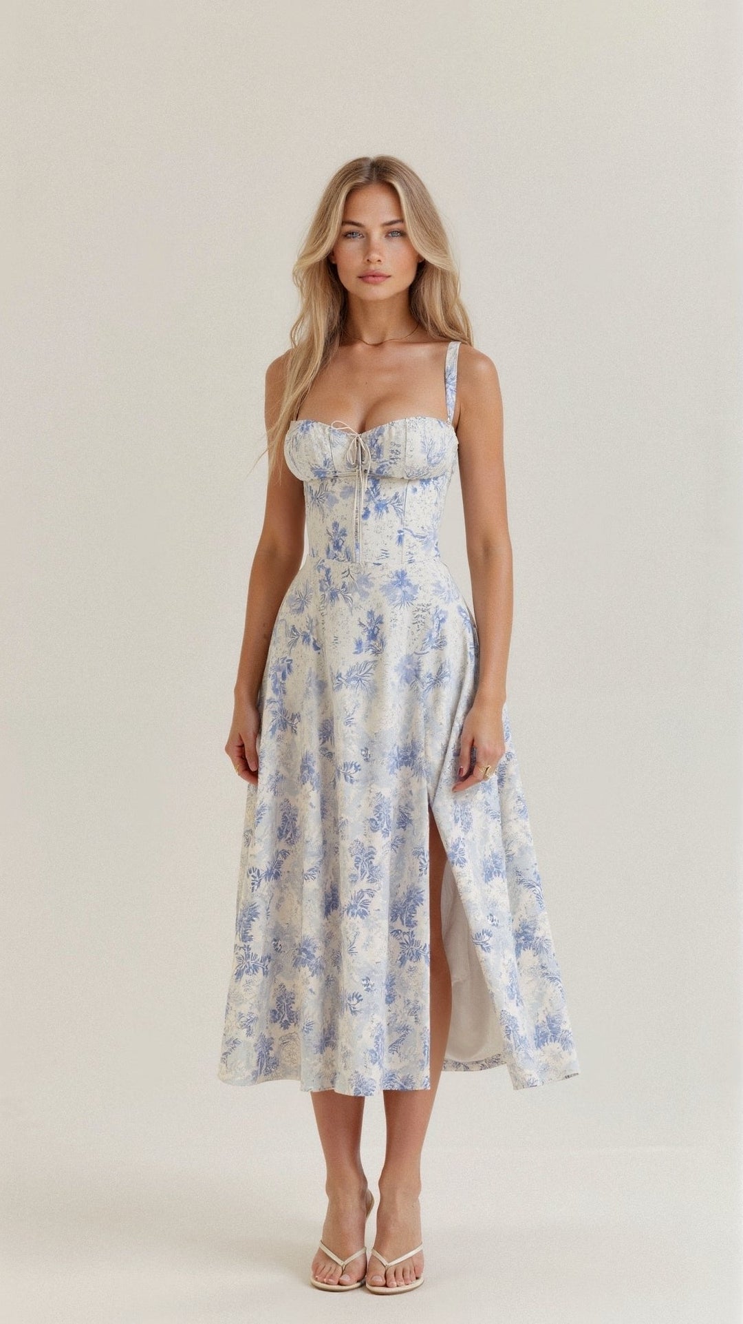 Laura - Women Elegant Floral Square-Neck Corset Midi Dress