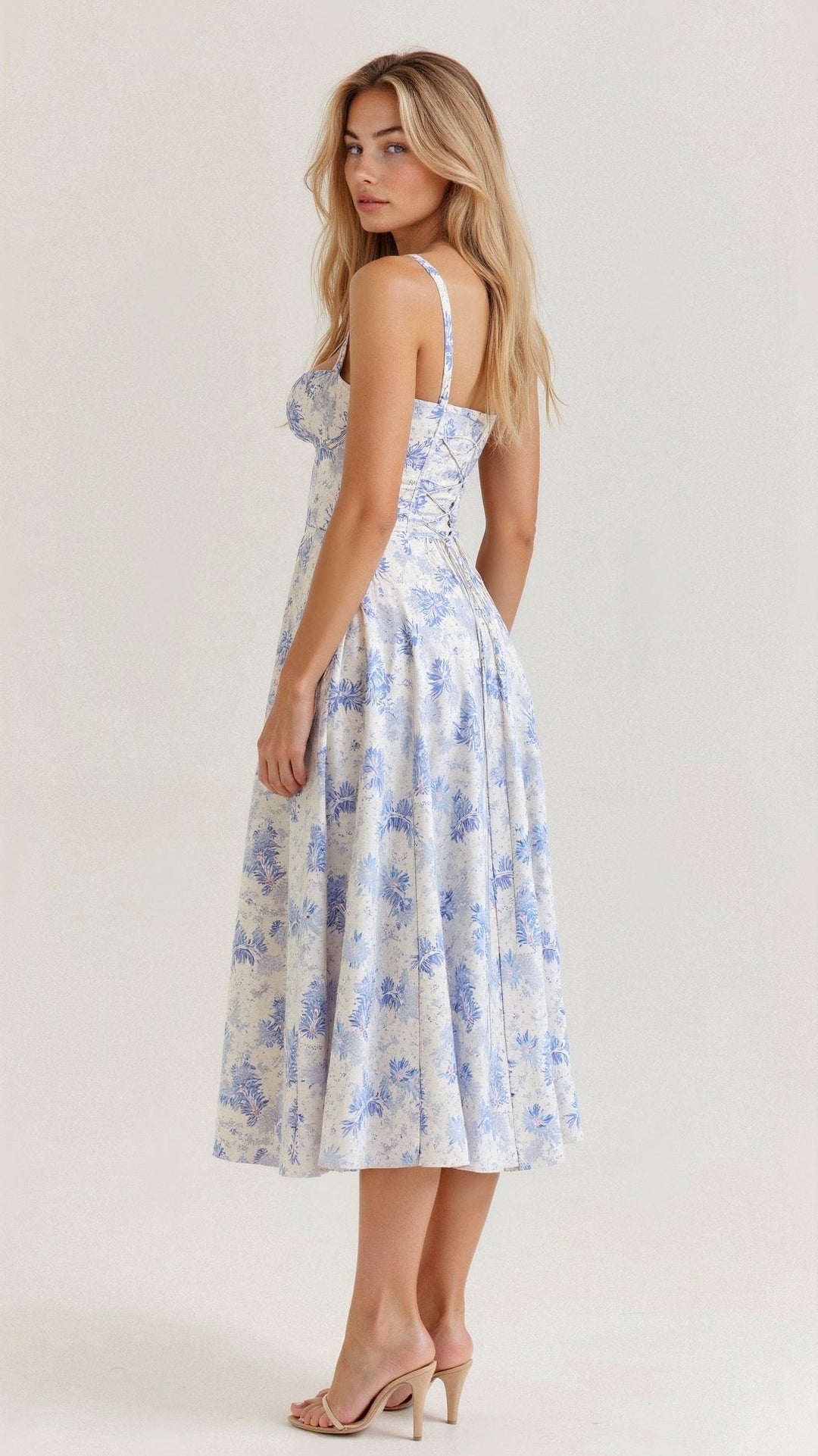 Laura - Women Elegant Floral Square-Neck Corset Midi Dress