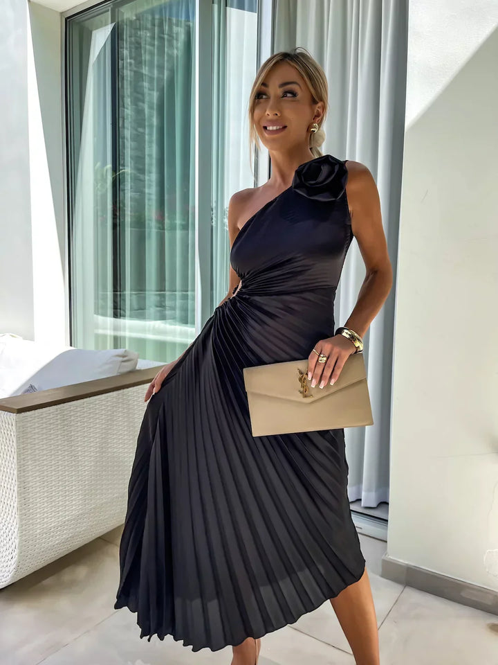 Lizbeth Flower Shoulder Dress