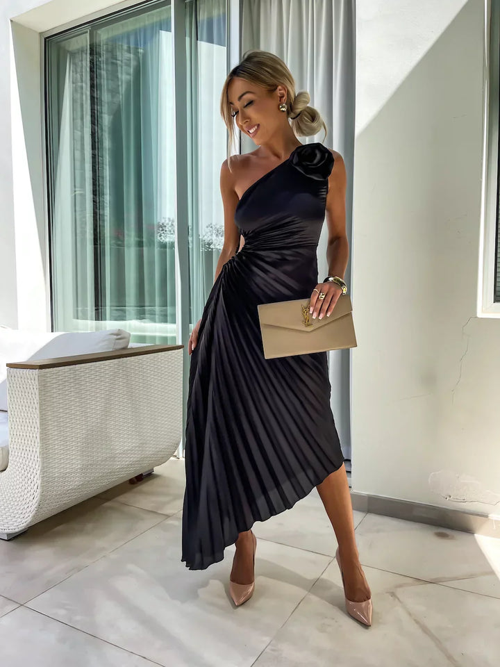 Lizbeth Flower Shoulder Dress