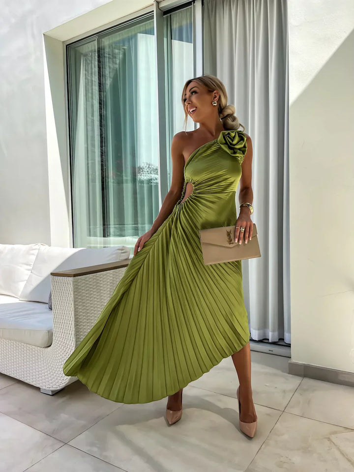Lizbeth Flower Shoulder Dress