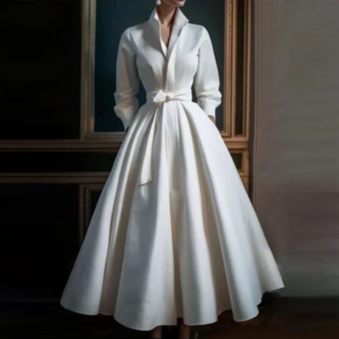 Audrey | Long Sleeve Belted A-Line Maxi Dress
