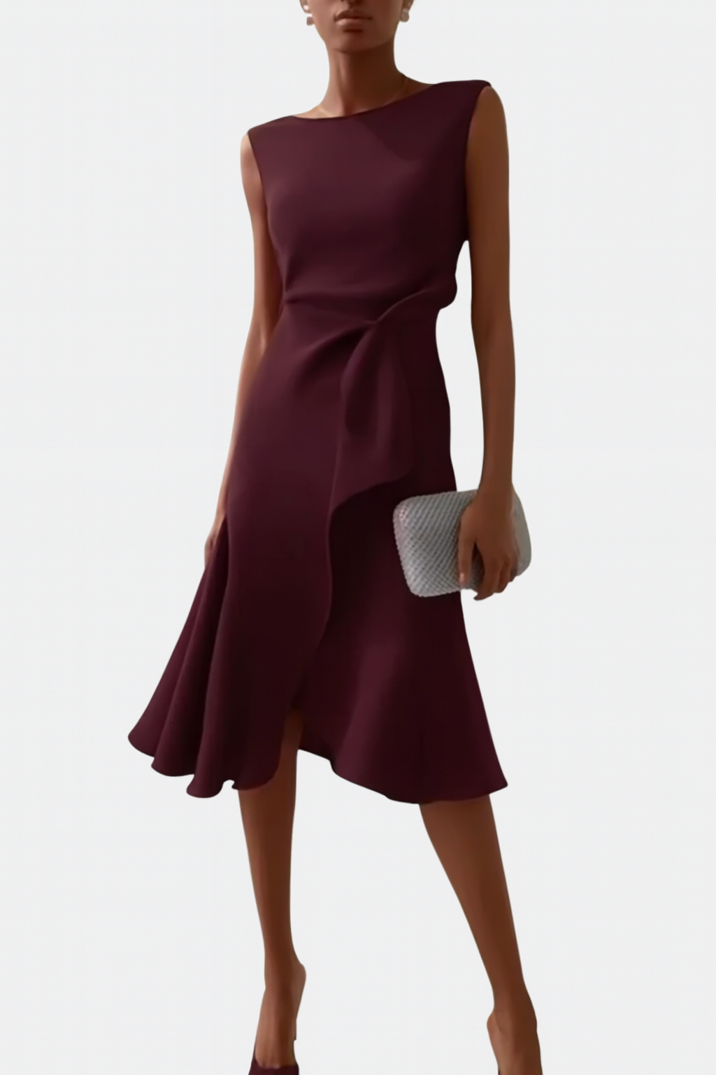 Sheila - Draped Asymmetric Formal Midi Dress