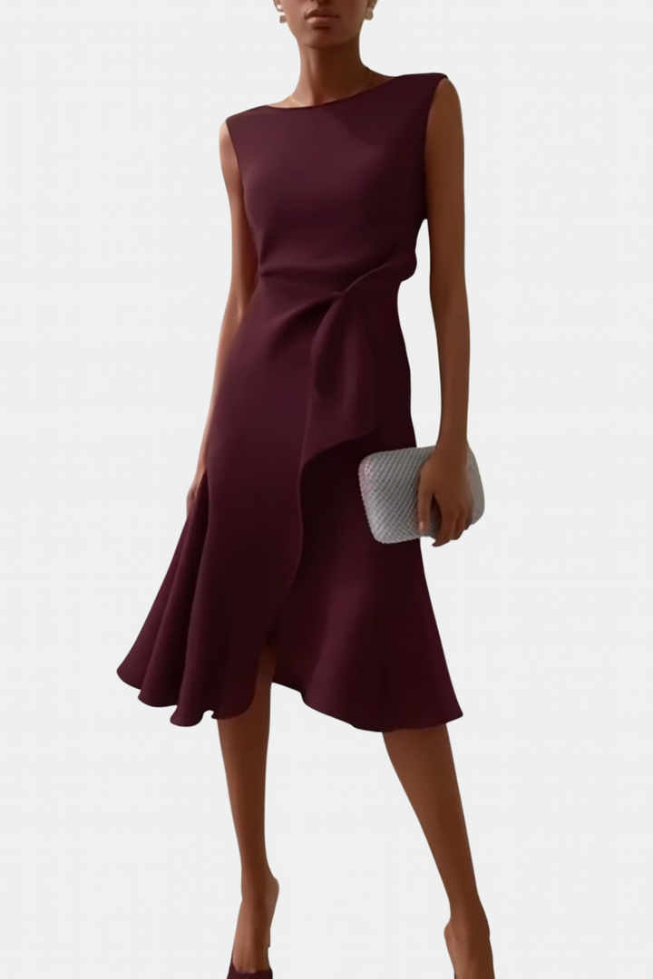 Sheila - Draped Asymmetric Formal Midi Dress