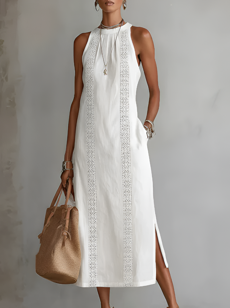 Sabrina | Women Elegant White Halter-Neck Maxi Dress