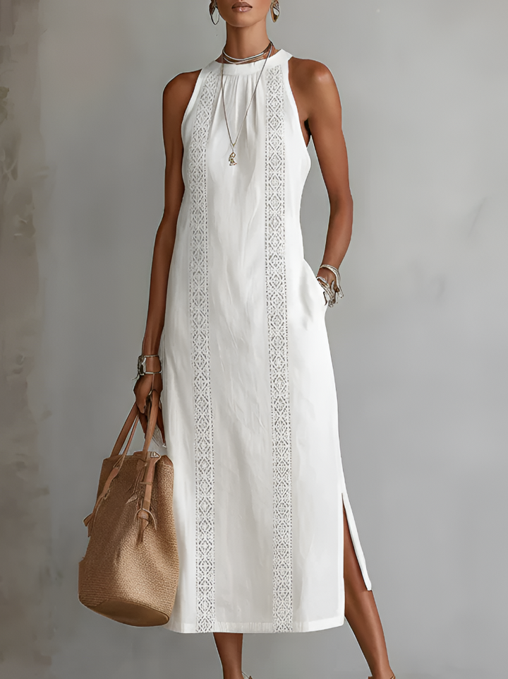 Sabrina | Women Elegant White Halter-Neck Maxi Dress