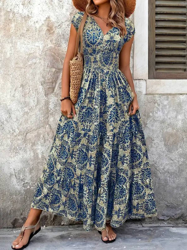 Emma | Women Boho Patterned Sleeveless A-line Maxi Dress