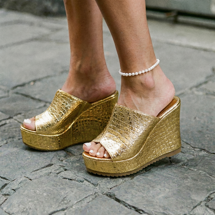 Isadora | Women's Gold Platform Wedge Sandals