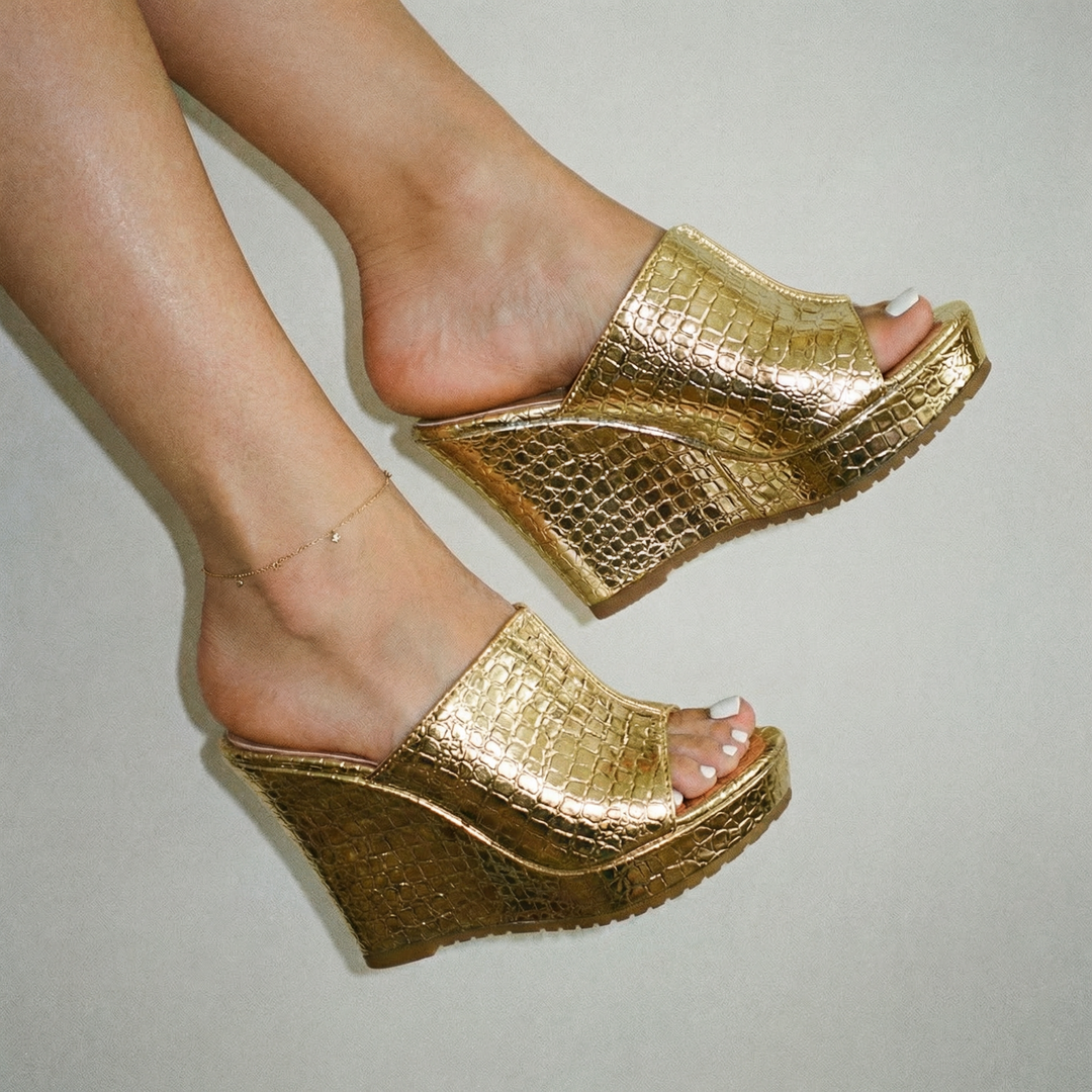 Isadora | Women's Gold Platform Wedge Sandals
