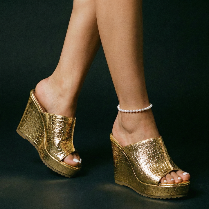 Isadora | Women's Gold Platform Wedge Sandals