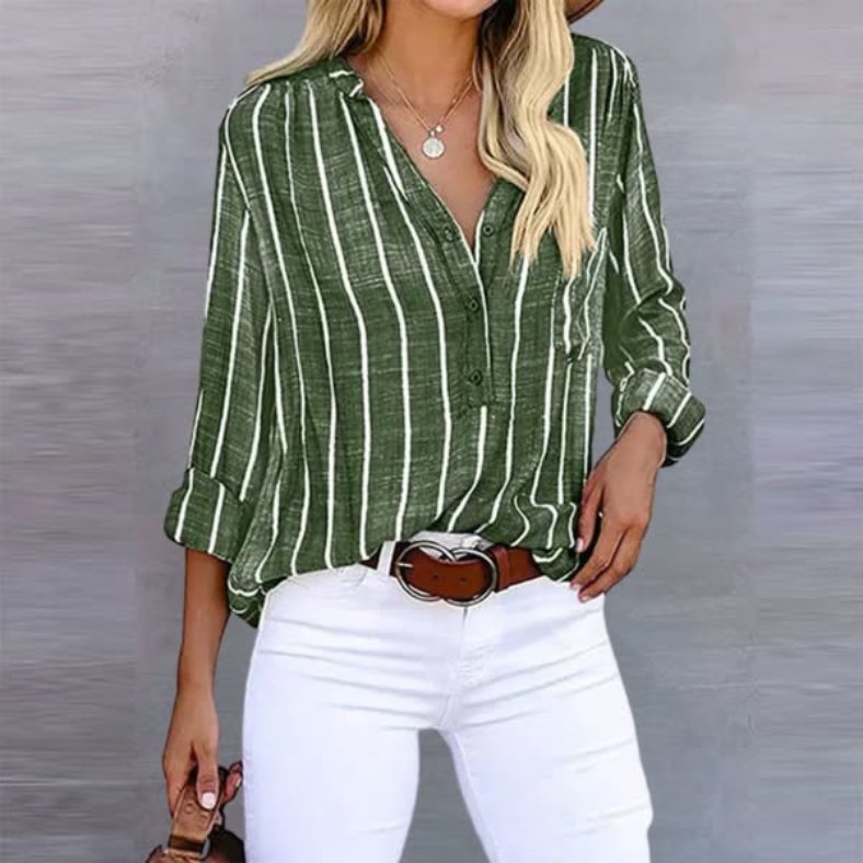 Sammy - Casual Linen Striped Button-Front Summer Blouse