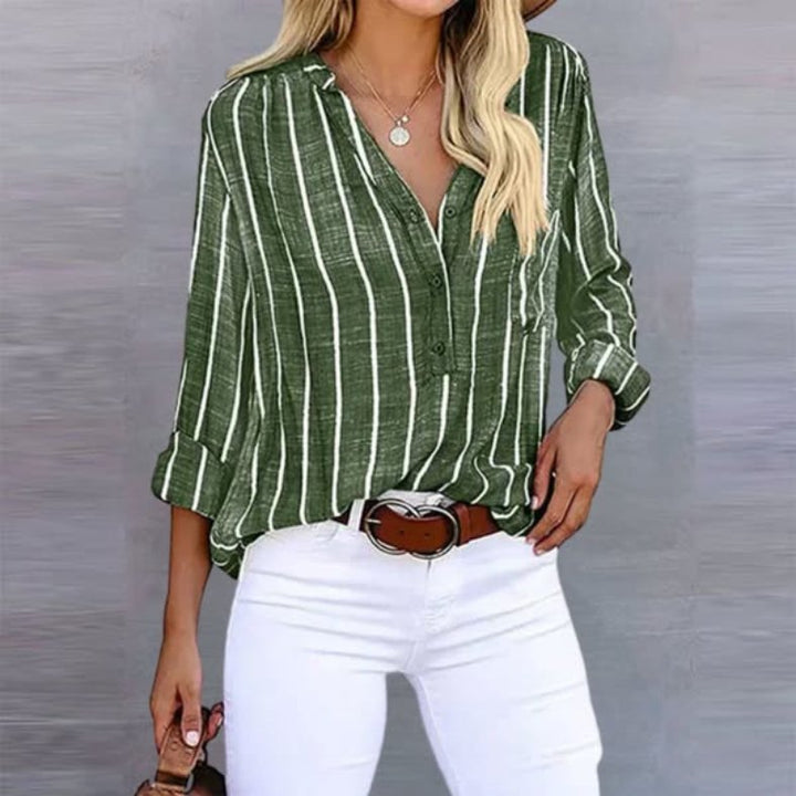 Sammy - Casual Linen Striped Button-Front Summer Blouse