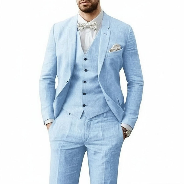 David | Men's Casual Three-Piece Linen Wedding Suit