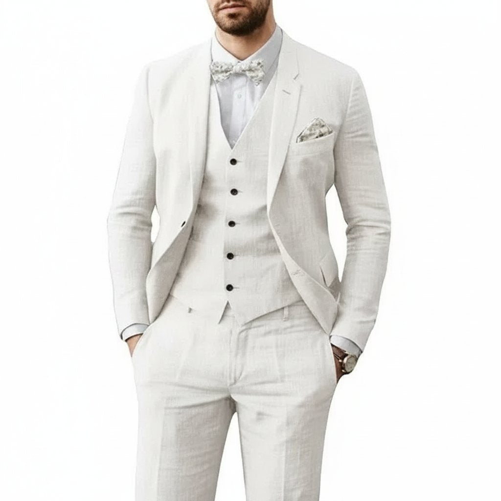 David | Men's Casual Three-Piece Linen Wedding Suit