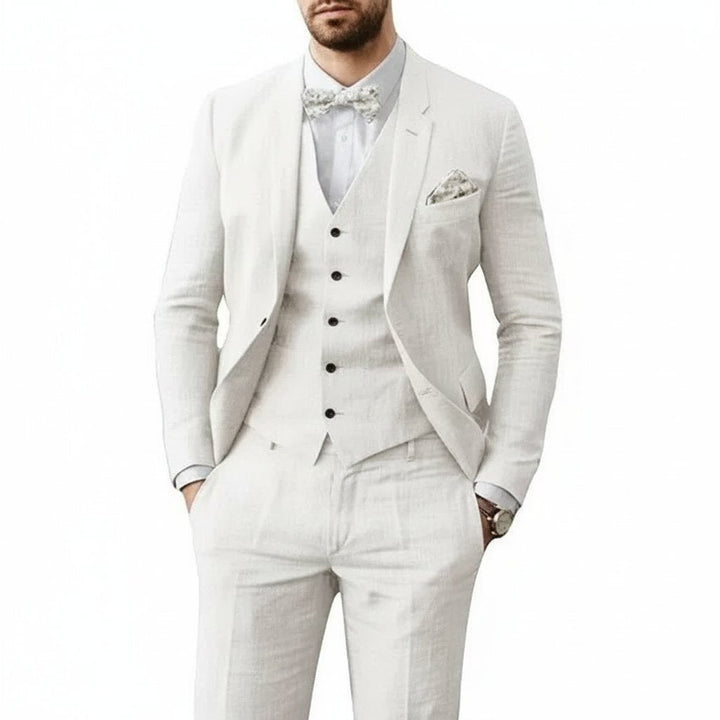 David | Men's Casual Three-Piece Linen Wedding Suit