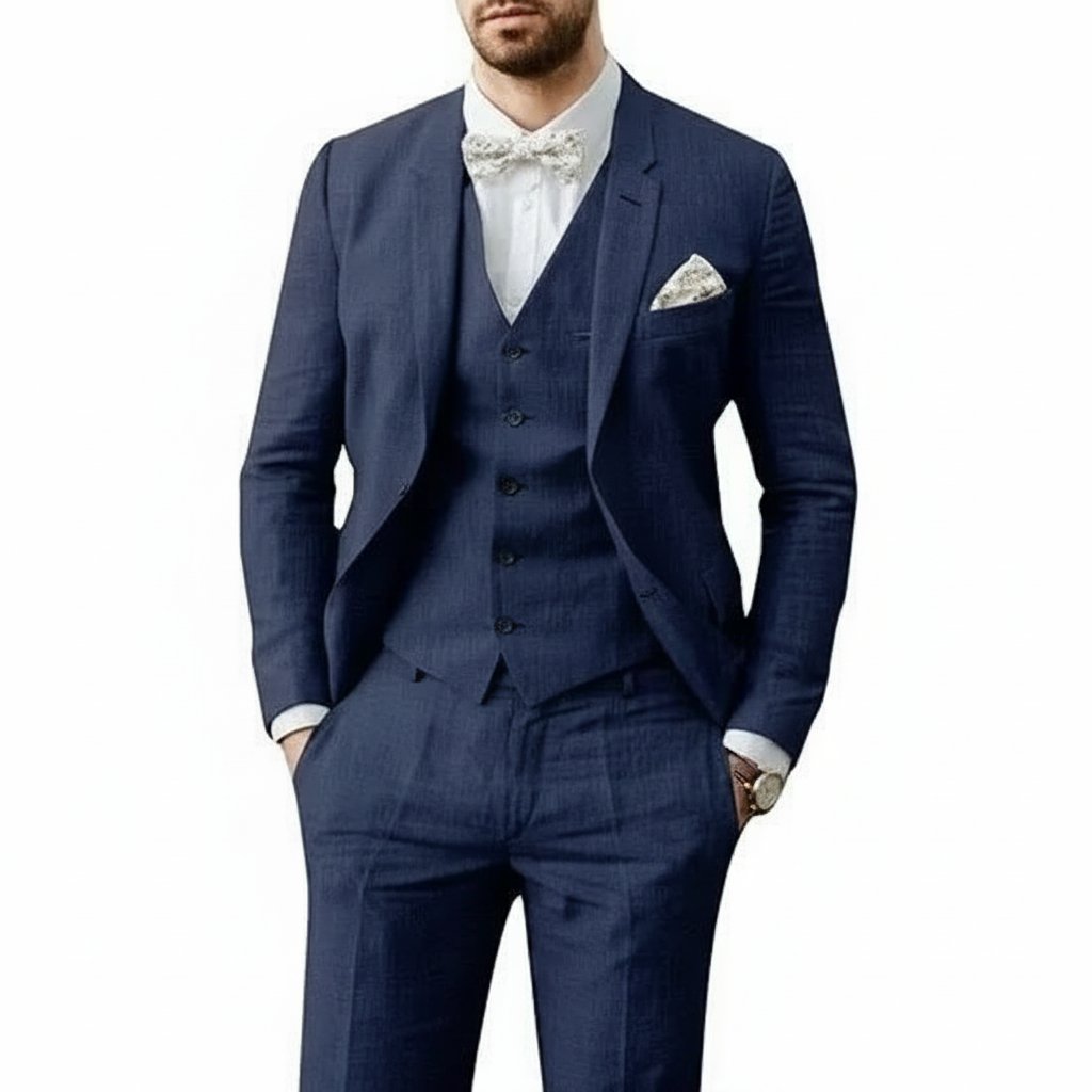 David | Men's Casual Three-Piece Linen Wedding Suit